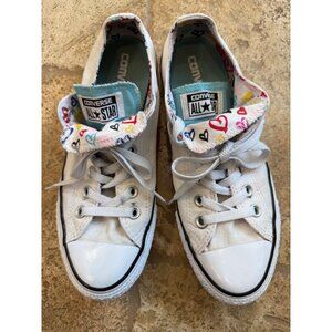 Converse All Star Heart Print Womens Canvas Sneakers Size 6 White & Multicolor C